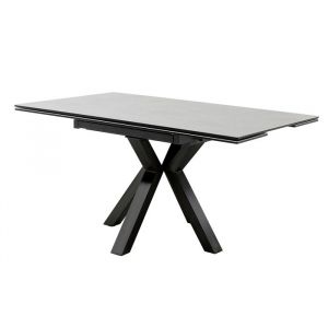 Table à manger pliante en verre céramique coloris gris pieds en métal noir mat - longueur 150 x hauteur 76 x profondeur 90 cm