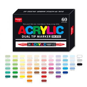 60 Couleurs Feutre Acrylique à Double Pointe (Pointes Fines et Pinceau) -  Uniques de Marqueur Acrylique pour Diverses Surfaces