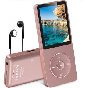 Lecteur MP3 avec Longue Autonomie, MP3 8Go Musique HiFi sans Perte Baladeur Multifunctions Radio, Supporte Carte Micro Sd 64Go Rose