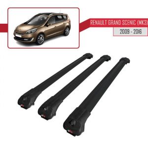Pour Renault Grand Scenic (Mk3) 2009-2016 Barres de Toit ACE-1 Railing Porte-Bagages de voiture 3 BARRAS / Noir