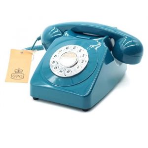 Téléphone fixe rétro bouton poussoir - GPO - 746 - Azur - Compatible box Internet - Sonnerie cloche