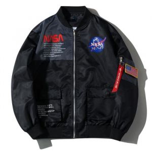 Veste Aviateur Homme Col Officier Blouson Bomber D&eacute;contract&eacute; Mi-saison - Noir - INSFITY