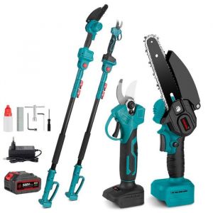 Tronçonneuse Elagueuse électrique sur perche 6 pouce + Sécateur pour branches hautes - ONEVAN - 1x 3AH Batterie