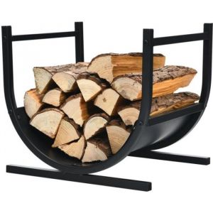 GIANTEX Range-Bûches en Fer avec Poignée Porte-Bûches Extérieur et Intérieur Support Bois de Cheminée 43X37X395CMCharge 30 KG