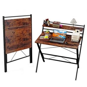Bureau PliableTable dordinateur Pliant avec étagèrepour Petit Espace80×50×75cmMarron