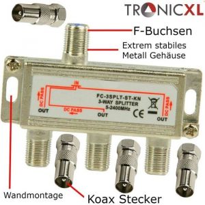 TronicXL R&eacute;partiteur 3 voies BK C&acirc;ble Repartiteur dantenne TV Antenne Satellite pour TNT t&eacute;l&eacute;vision par c&acirc;ble SAT dvbs dvbs2 DVB