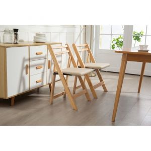 Chaise - Pliante Beige+Couleur Naturelle Bois Massif Design Compact Et Durable Pour Maison&bureau