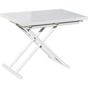 Table basse relevable rectangulaire extensible coloris blanc - Longueur 100 x largeur 50-100 cm