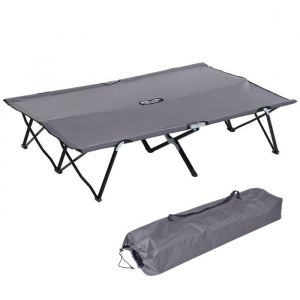 Lit De Camp Lit De Camping Pliant 2 Personnes Sac Transport 136kg Oxford Acier Gris 193x125x40cm Extérieur