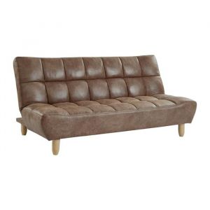 Canapé 3 places convertible clic clac en microfibre vieillie ESTEBAN - Marron vintage