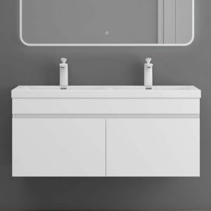 Sogood Meuble de Salle de Bain Blanc Mat Ensemble de 2 Pi&egrave;ces Meuble avec Lavabo 120cm Botanica avec 2 Grands Tiroirs