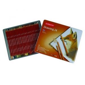 Crayons de dessin - Derwent - Boîte de 24 - Texture crémeuse - Couleurs variées - Idéal pour le dessin