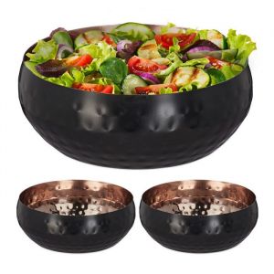 Saladier lot de 3 design martelé Ø 13 cm acier inoxydable service et salades plat de cuisine arrondi noir/cuivre