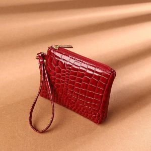 funmoon Porte-Monnaie en Cuir Pour Femmes Mini Porte-Monnaie Portable De Luxe Porte-Cl&eacute; &agrave; Fermeture &Eacute;clair Rouge
