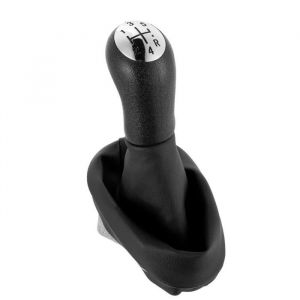 Pommeau Levier de Vitesse + Soufflet Cuir Eco Noir + Cadre Plastique ABS * 5 Vitesses Compatible avec Renault Clio 2 Megane 2