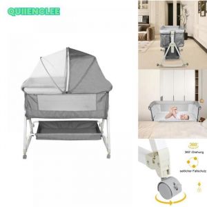 XUEXINGJIA Lit de bébé-Couffin 2 en 1 pliable-Gris lin-avec roulettes-95*50*98-110cm