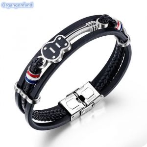 ORGANGONFAND Bracelet Homme cuir dinstrument de rock personnalis&eacute; Bijoux de guitare de style musical tiss&eacute; multicouche r&eacute;tro