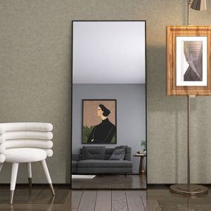 Miroir pleine longueur 180 × 80 cm grand miroir sur pied chambre à coucher dressing et miroir mural à cadre fin noir
