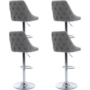 Wahson Tabouret de Bar Lot de 4 Chaise Haute Bar en Velours Chaise de Cuisine Réglable Avec Pied Métal pour Comptoir et Bar Gris