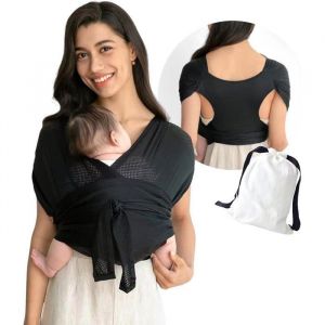 Bandeau Peau &agrave; Peau pour Nouveau-N&eacute;s Porte Bebe Naissance Coton Respirant &Eacute;charpe de Portage B&eacute;b&eacute; Facile Enfiler ECHARPE DE PORTAGE