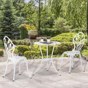 Salon De Jardin Ensemble 2 places 2 chaises + table ronde imitation fer forgé Blanc