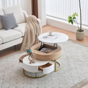 Ensemble de table basse ronde table de salon moderne table dappoint dor&eacute;e table dappoint pliante avec deux tiroirs