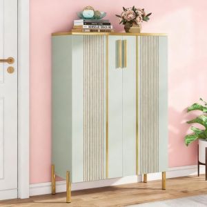 Meuble &agrave; Chaussures avec 2 Portes 70 x 35 x 100 cm 6 Niveaux pour 22 Paires pour entr&eacute;e Couloir Salon Vert Clair