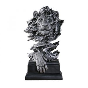 Simulation Lion Statue Sculpture Décor Animaux Oeuvre Arts Feng Shui Artisanat Statue pour La Maison Pièce Maîtresse Gris argent