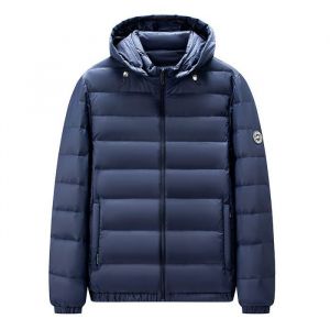 Doudoune L&eacute;g&egrave;re Homme &agrave; Capuche Amovible Casual Veste Matelass&eacute;e Chaude Couleur Unie Pour Automne Hiver - Bleu Marine