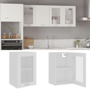 Armoire en verre suspendue-Buffet de cuisine en verre muraul-Meuble haut cuisine Blanc 40x31x60 cm Bois ding&eacute;nierie