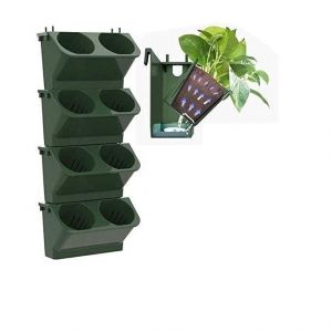 4 PI&Egrave;CES Jardini&egrave;re Murale Auto Arrosage Vertical Murale Suspendue Pot De Fleur pour Balcon Terrasse D&eacute;coration- Vert Fonc&eacute;