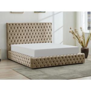 Lit coffre chesterfield 160 x 200 cm - Velours - Taupe - DULENI