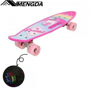 Skateboard Longboard-MENGDA-Skateboard en PP-Cadeaux danniversaire pour garçons et filles-Roues lumineuses-Rose-59×15cm-Rose