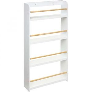 Bibliothèque enfant 4 étagères coloris blanc - Longueur 55 x Profondeur 15 x Hauteur 118 cm