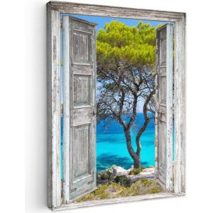 Impression sur Toile Decoration Murale Peinture 40x60 cm Tableaux Decoratifs Muraux Décoration Chambre Arbre Tropical Mer Vue Plage