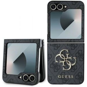 Coque pour Samsung Galaxy Z Flip6 - Guess Leather 4G Logo Métal (GUHCZZF64GMGGR) - Noir