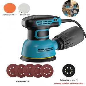 Ponceuse Excentrique Ponceuse 300W 125mm 12000RPM 5 Disques Abrasifs + Tampon Mousse & Laine Compacte et Puissante 5 R&eacute;glages