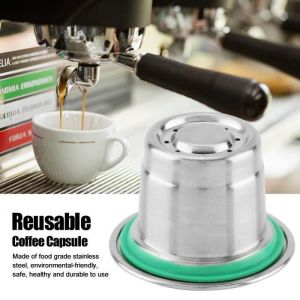 Capsule de café réutilisable rechargeable dacier inoxydable avec la cuillère compatible pour la machine de Nespresso AB074