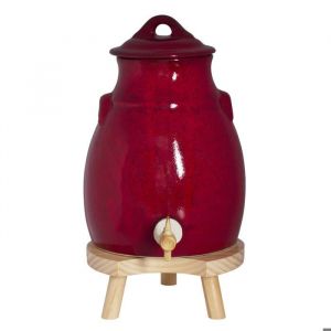 Vinaigrier 35 l en grès rouge sur socle bois - Table Passion