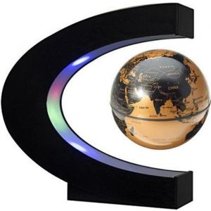 Globe Terrestre Lumineux - Créatif - Flottant Magnétique - LED - Base en Forme C - Or et Noir