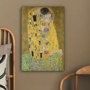 Impression sur Toile Decoration Murale Peinture 40x60 cm Reproductions de Tableaux Salon Le baiser - peinture de Gustav Klimt