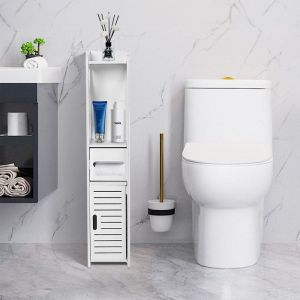 JEOBEST Colonne de rangement pour salle de bain petite salle de bain armoire &eacute;troite pour toilettes blanc 20*15*80cm