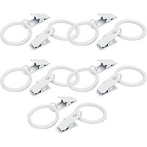 20pcs Blanc Anneaux de Rideaux avec Pinces Metal Rideau Clips Crochet, Anneaux de Rideaux Blancs Vintage, Résistants à la Rouille