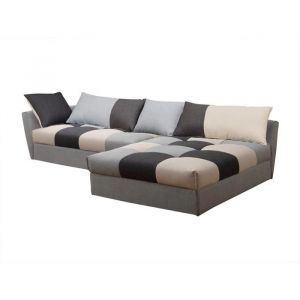 Canapé dangle convertible en tissu ROMANE - Gris - Angle droit - 2 places - Design contemporain