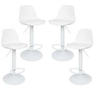 Willonin® Lot de 4 Tabouret de bar avec dossier 28cm Chaise de cuisine avec Siège cuir PU Hauteur réglable et pivotant 360° Blanc
