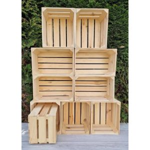 Caisse bois - PYXIDAS - Caisses &agrave; fruits vintage en bois - 23x29x40 cm - Lot de 10 - Naturel