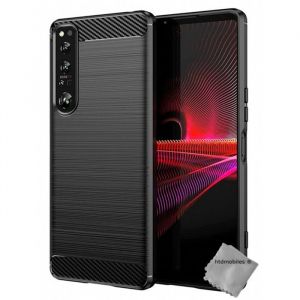 Coque silicone gel carbone pour Sony Xperia 1 IV + verre trempe - NOIR