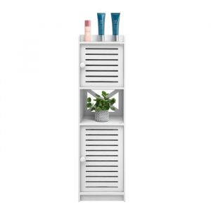 Armoire de salle de bain HUOLE blanche avec portes et &eacute;tag&egrave;re - Style Scandinave - Moderne - A poser au sol