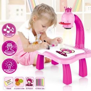 Projecteur à Dessin pour Enfant Intelligent Projection Peinture Multifonction Projection Planche à Dessin Bébé Peinture Jouet -Bleu