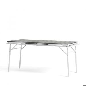 Table de jardin extensible Tobia 166 &agrave; 214 cm pliante structure acier plateau poly&eacute;thyl&egrave;ne effet bois solide et facile &agrave; ranger
